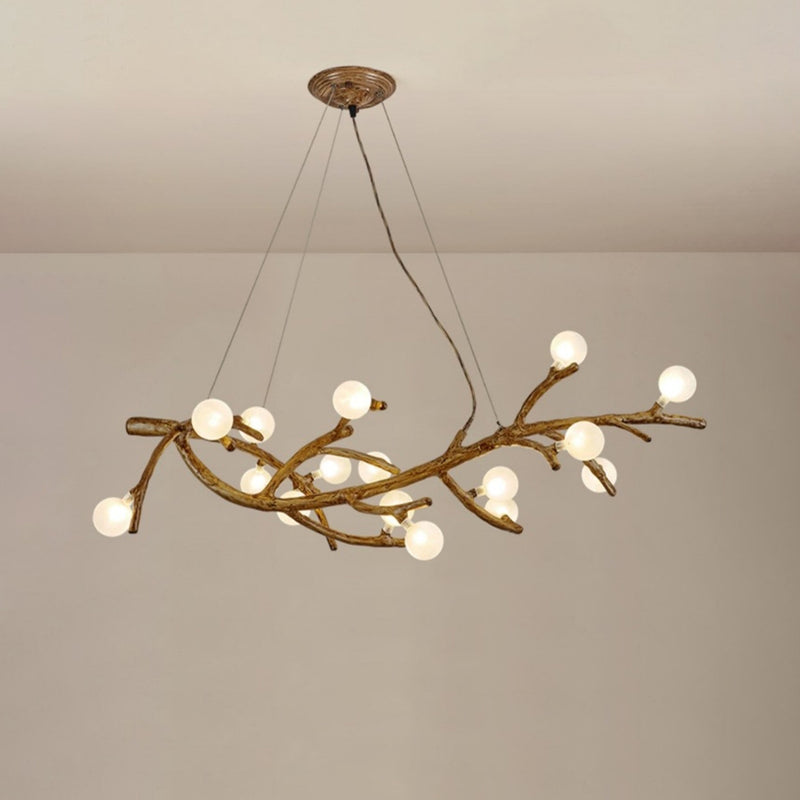 Contemporary Creative Imitation Tree Branch Shape Linear Orb Iron Resin Glass 8/10/12/16 Light Chandelier For Living Room