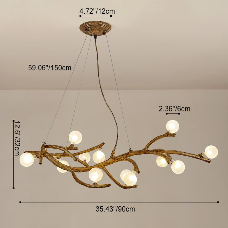 Contemporary Creative Imitation Tree Branch Shape Linear Orb Iron Resin Glass 8/10/12/16 Light Chandelier For Living Room