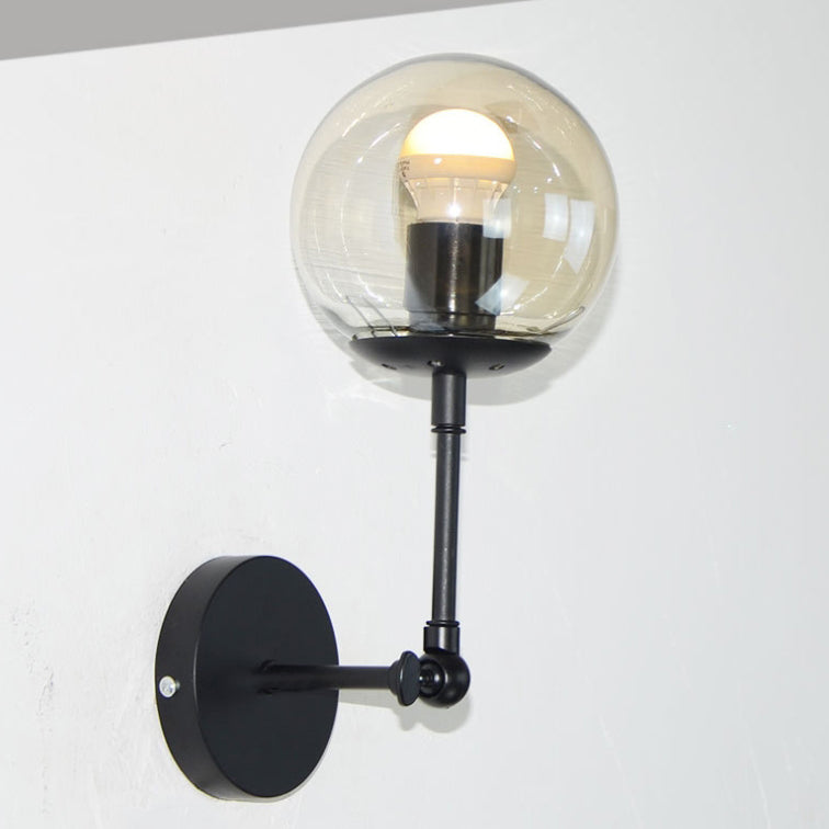 Contemporary Scandinavian Magic Bean Round Iron Glass 1-Light Wall Sconce Lamp For Bedroom