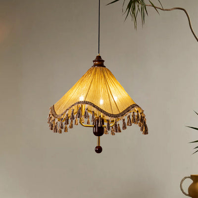 Contemporary Boho Umbrella Cone Wood Fabric 1-Light Pendant Light For Bedroom