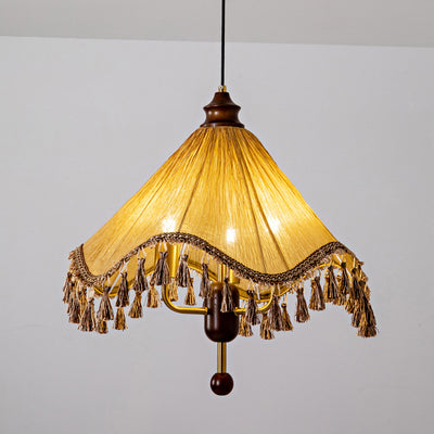 Contemporary Boho Umbrella Cone Wood Fabric 1-Light Pendant Light For Bedroom