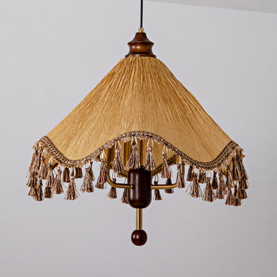 Contemporary Boho Umbrella Cone Wood Fabric 1-Light Pendant Light For Bedroom