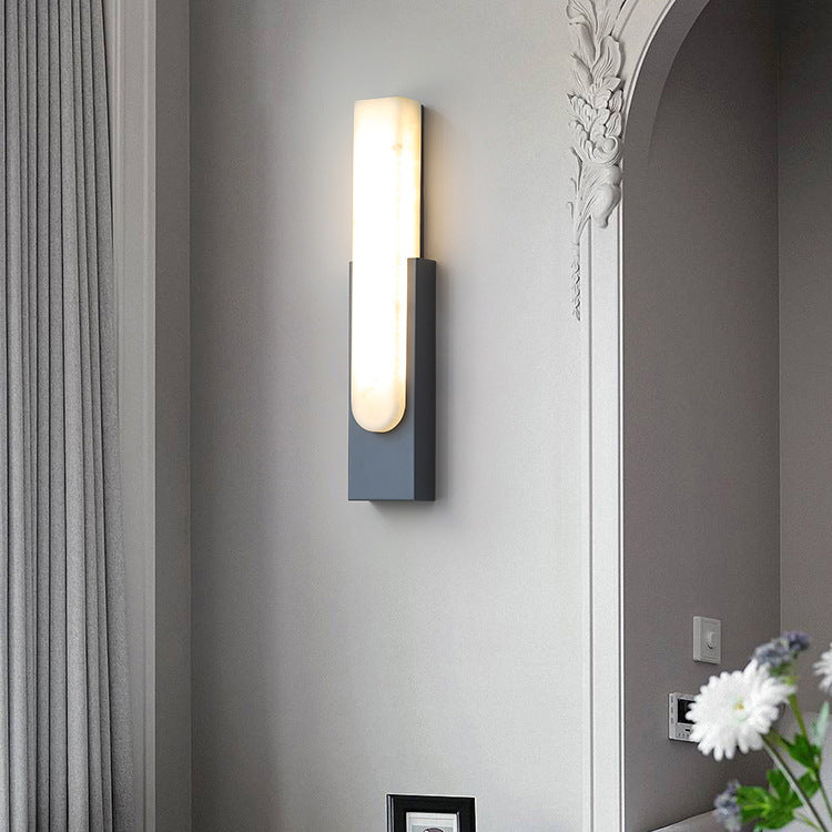 Contemporary Scandinavian Rectangular Hardware Faux Marble LED Wall Sconce Lamp For Bedroom