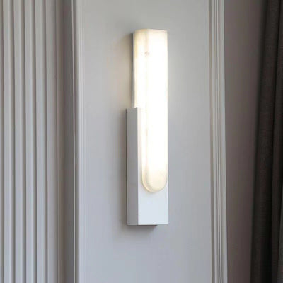 Contemporary Scandinavian Rectangular Hardware Faux Marble LED Wall Sconce Lamp For Bedroom