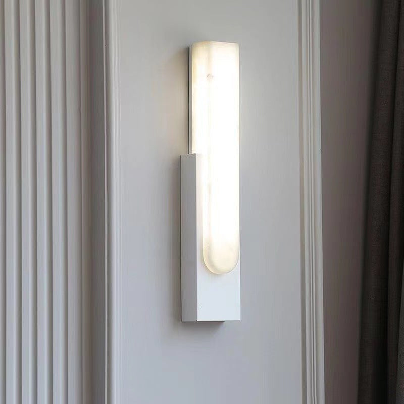 Contemporary Scandinavian Rectangular Hardware Faux Marble LED Wall Sconce Lamp For Bedroom