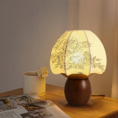 Traditional French Round Wood Alloy Fabric 1-Light Table Lamp For Bedroom