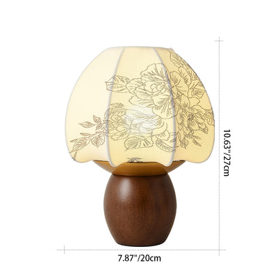 Traditional French Round Wood Alloy Fabric 1-Light Table Lamp For Bedroom