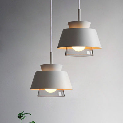 Contemporary Scandinavian Round Trapezoid Aluminum Glass 1-Light Pendant Light For Bedroom