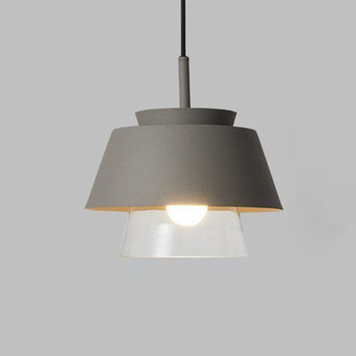 Contemporary Scandinavian Round Trapezoid Aluminum Glass 1-Light Pendant Light For Bedroom