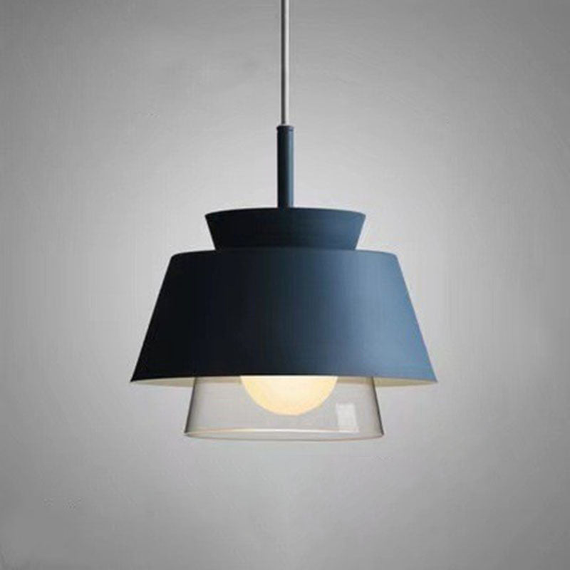 Contemporary Scandinavian Round Trapezoid Aluminum Glass 1-Light Pendant Light For Bedroom