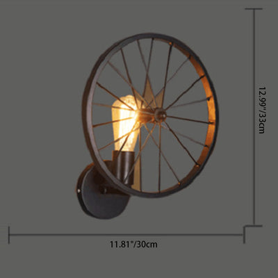 Contemporary Industrial Wheel Round Iron 1-Light Wall Sconce Lamp For Living Room