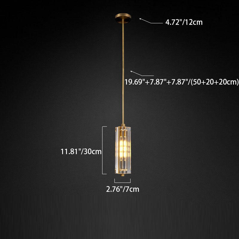 Modern Luxury Round Cylinder Copper Crystal 1-Light Pendant Light For Bedroom