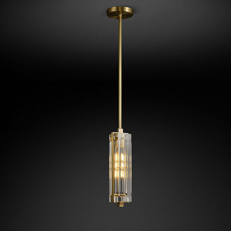 Modern Luxury Round Cylinder Copper Crystal 1-Light Pendant Light For Bedroom