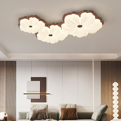 Contemporary Creative Petal Shape PE Rubberwood LED Flush Mount Ceiling Light For Bedroom