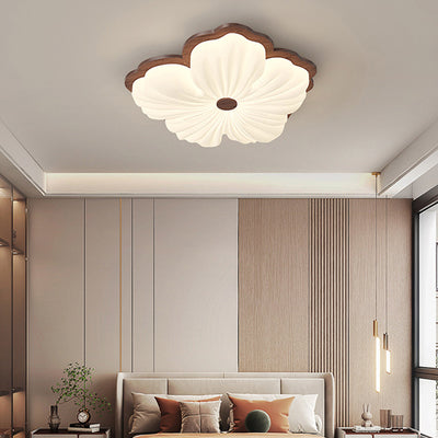 Contemporary Creative Petal Shape PE Rubberwood LED Flush Mount Ceiling Light For Bedroom