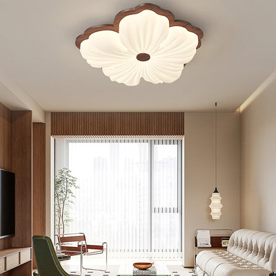 Contemporary Creative Petal Shape PE Rubberwood LED Flush Mount Ceiling Light For Bedroom