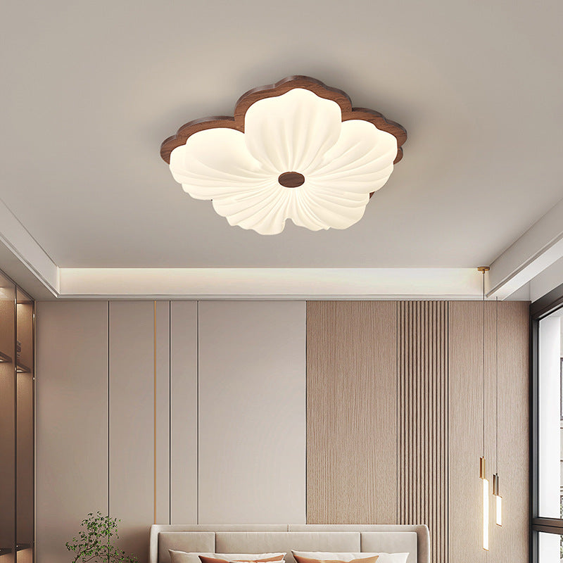 Contemporary Creative Petal Shape PE Rubberwood LED Flush Mount Ceiling Light For Bedroom