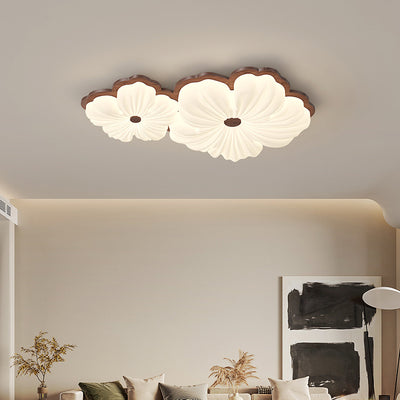 Contemporary Creative Petal Shape PE Rubberwood LED Flush Mount Ceiling Light For Bedroom