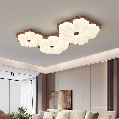 Contemporary Creative Petal Shape PE Rubberwood LED Flush Mount Ceiling Light For Bedroom