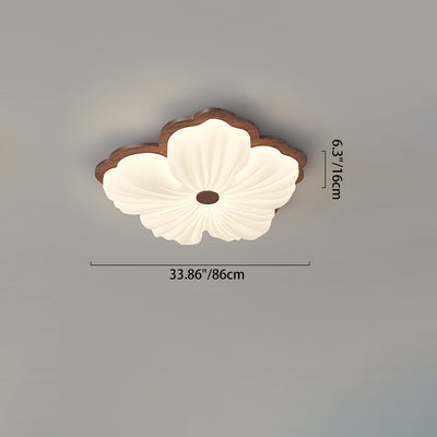 Contemporary Creative Petal Shape PE Rubberwood LED Flush Mount Ceiling Light For Bedroom