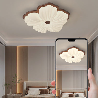 Contemporary Creative Petal Shape PE Rubberwood LED Flush Mount Ceiling Light For Bedroom