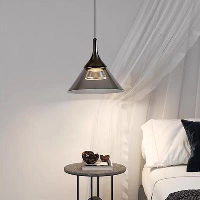 Contemporary Scandinavian Cone Aluminum Acrylic LED Pendant Light For Bedroom