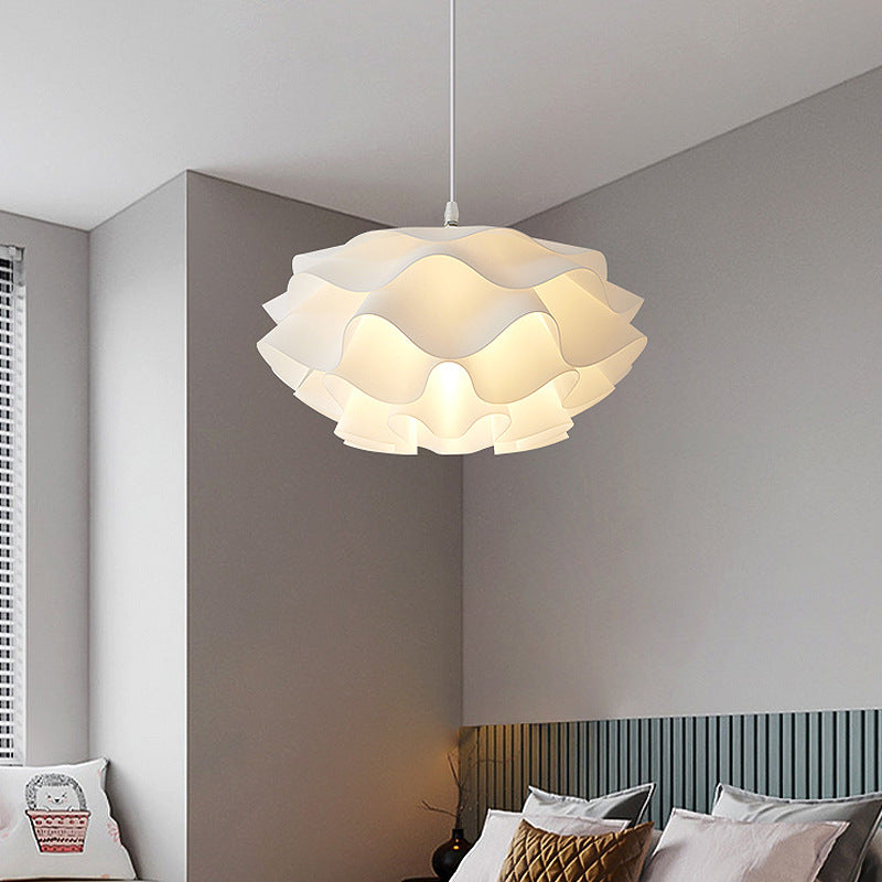 Contemporary Scandinavian Cream Pleated Round ABS 1-Light Pendant Light For Bedroom