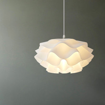 Contemporary Scandinavian Cream Pleated Round ABS 1-Light Pendant Light For Bedroom