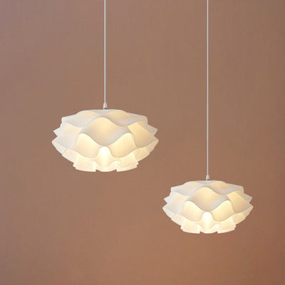 Contemporary Scandinavian Cream Pleated Round ABS 1-Light Pendant Light For Bedroom