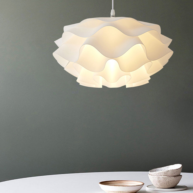 Contemporary Scandinavian Cream Pleated Round ABS 1-Light Pendant Light For Bedroom