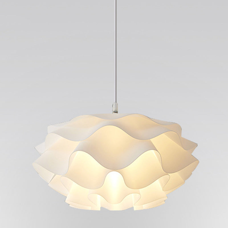 Contemporary Scandinavian Cream Pleated Round ABS 1-Light Pendant Light For Bedroom