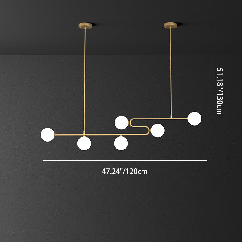 Contemporáneo Escandinavo Mágico Frijol Lineal Redondo Cobre Vidrio 5/6/7 Luz Isla Lámpara Araña Para Comedor 