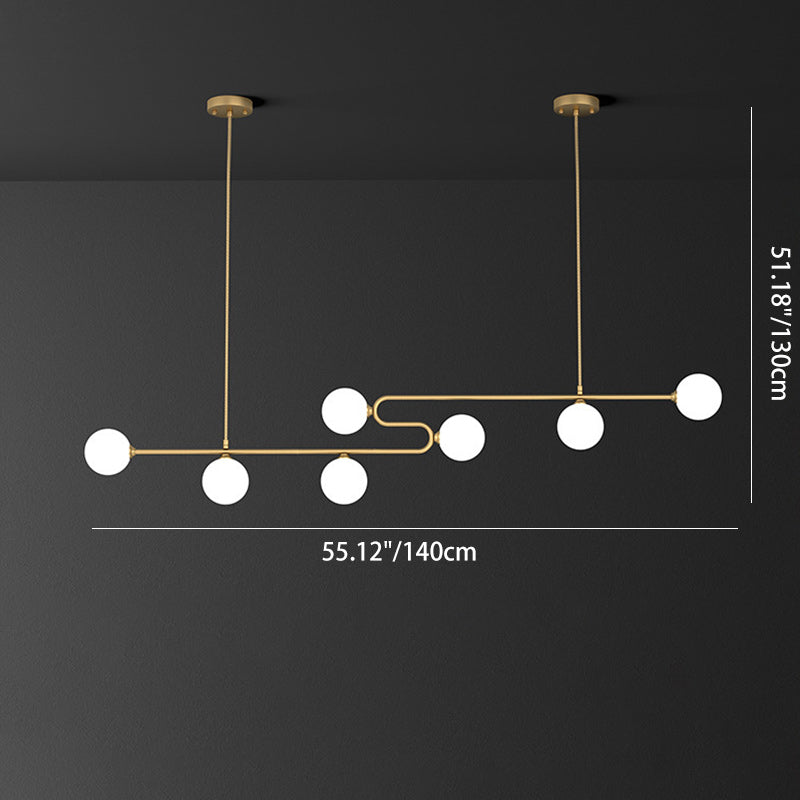 Contemporáneo Escandinavo Mágico Frijol Lineal Redondo Cobre Vidrio 5/6/7 Luz Isla Lámpara Araña Para Comedor 