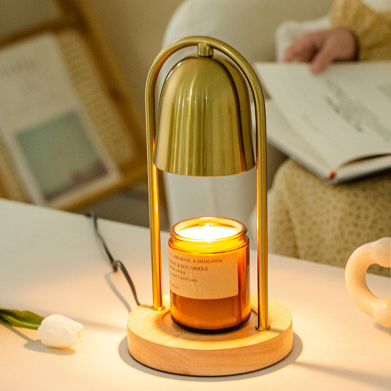 Modern Minimalist Bell Round Cylinder Iron Wood Marble 1-Light Melting Wax Table Lamp For Bedroom