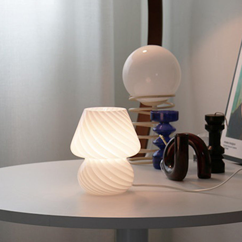 Modern Art Deco USB Round Glass LED Table Lamp For Bedroom