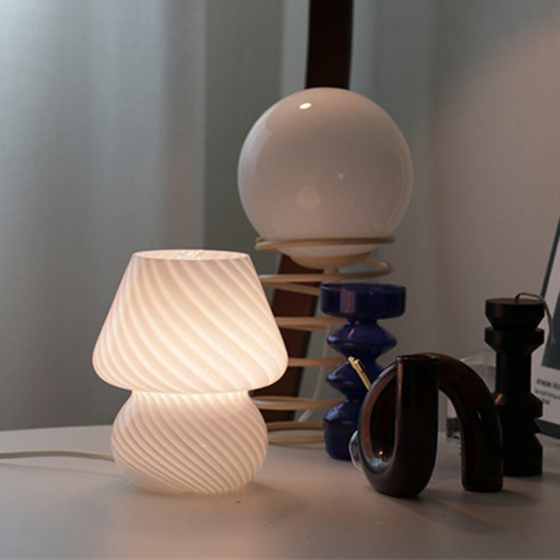 Modern Art Deco USB Round Glass LED Table Lamp For Bedroom