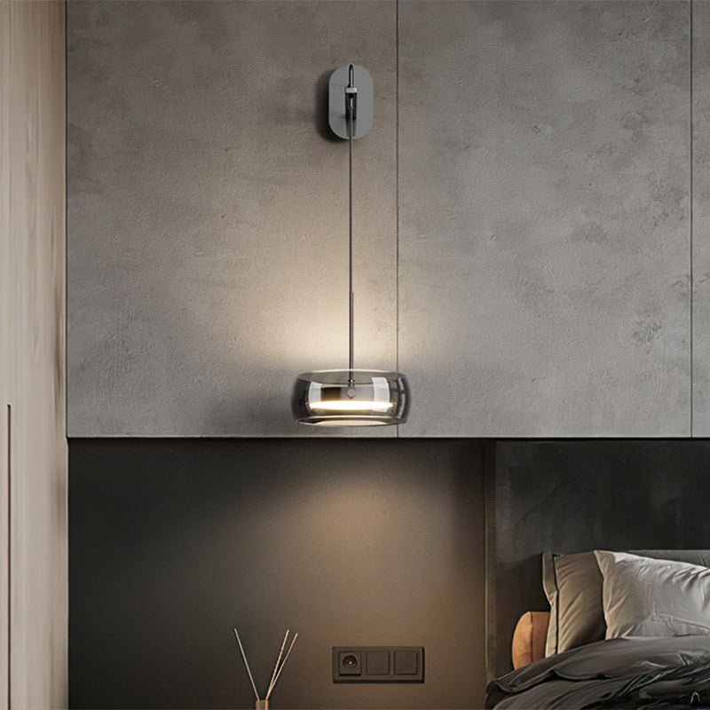 Contemporary Scandinavian Round Cylinder Iron Aluminum Glass LED Wall Sconce Lamp For Bedroom