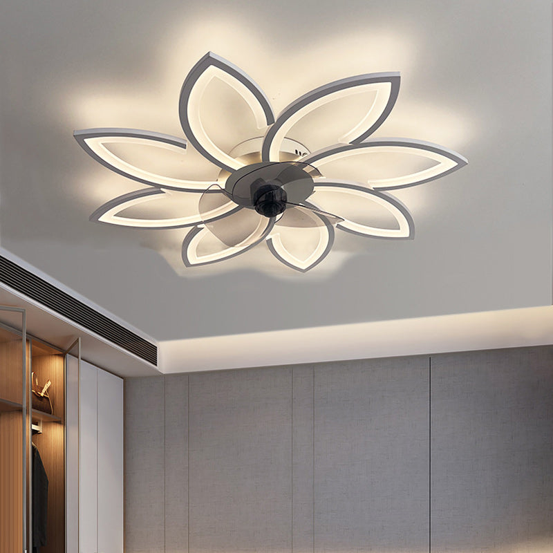 Modern Art Deco Flower Round Iron Acrylic LED Flush Mount Ceiling Fan Light For Bedroom