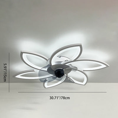 Modern Art Deco Flower Round Iron Acrylic LED Flush Mount Ceiling Fan Light For Bedroom