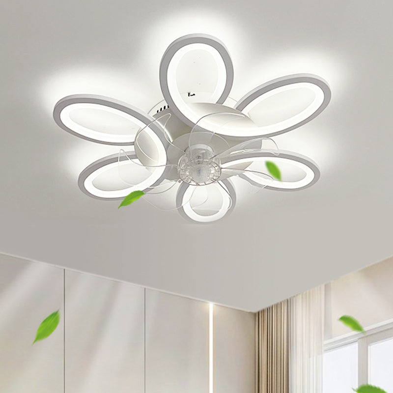 Modern Art Deco Flower Round Iron Acrylic LED Flush Mount Ceiling Fan Light For Bedroom