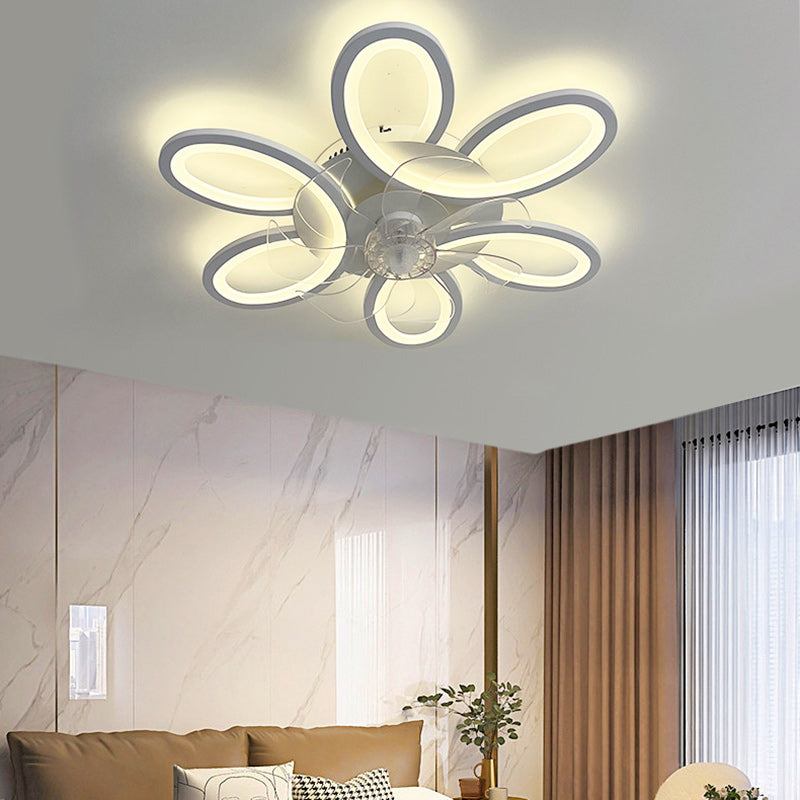 Modern Art Deco Flower Round Iron Acrylic LED Flush Mount Ceiling Fan Light For Bedroom