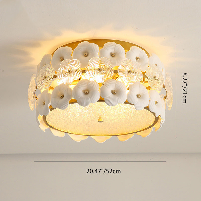 Contemporary Creative Flower Round Dome Iron Glass 6/9 Light Flush Mount Ceiling Light For Bedroom