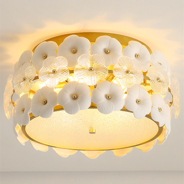 Contemporary Creative Flower Round Dome Iron Glass 6/9 Light Flush Mount Ceiling Light For Bedroom