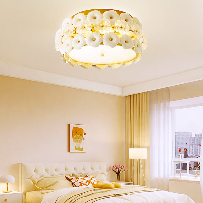 Contemporary Creative Flower Round Dome Iron Glass 6/9 Light Flush Mount Ceiling Light For Bedroom