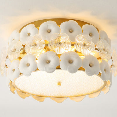 Contemporary Creative Flower Round Dome Iron Glass 6/9 Light Flush Mount Ceiling Light For Bedroom