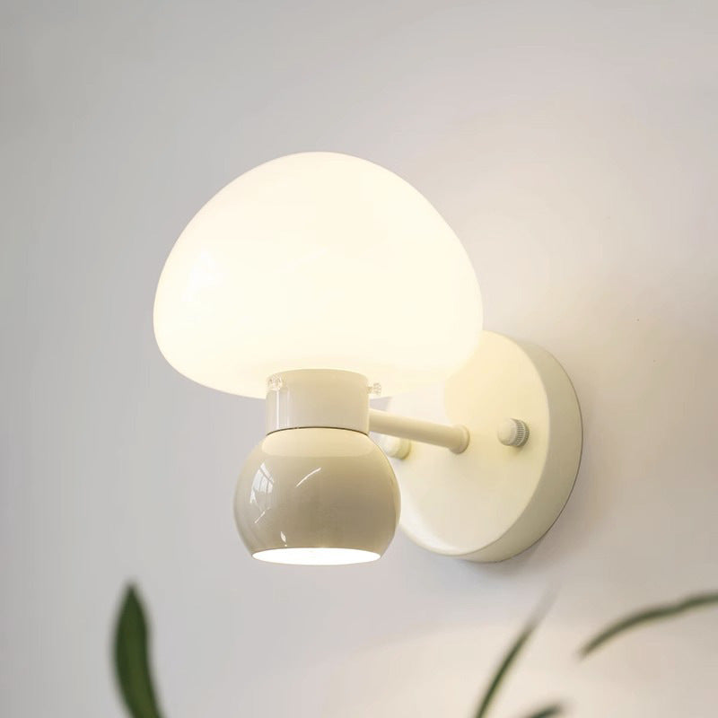 Contemporary Scandinavian Cream Mushroom Round Iron PVC 1-Light Wall Sconce Lamp For Bedroom