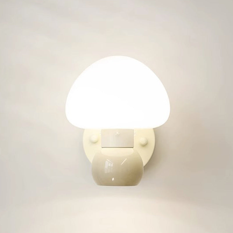 Contemporary Scandinavian Cream Mushroom Round Iron PVC 1-Light Wall Sconce Lamp For Bedroom