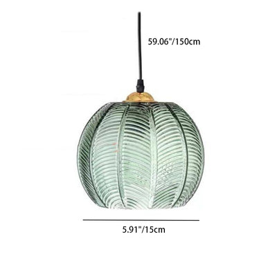 Contemporary Scandinavian Leaf Pattern Round Hardware Glass 1-Light Pendant Light For Dining Room