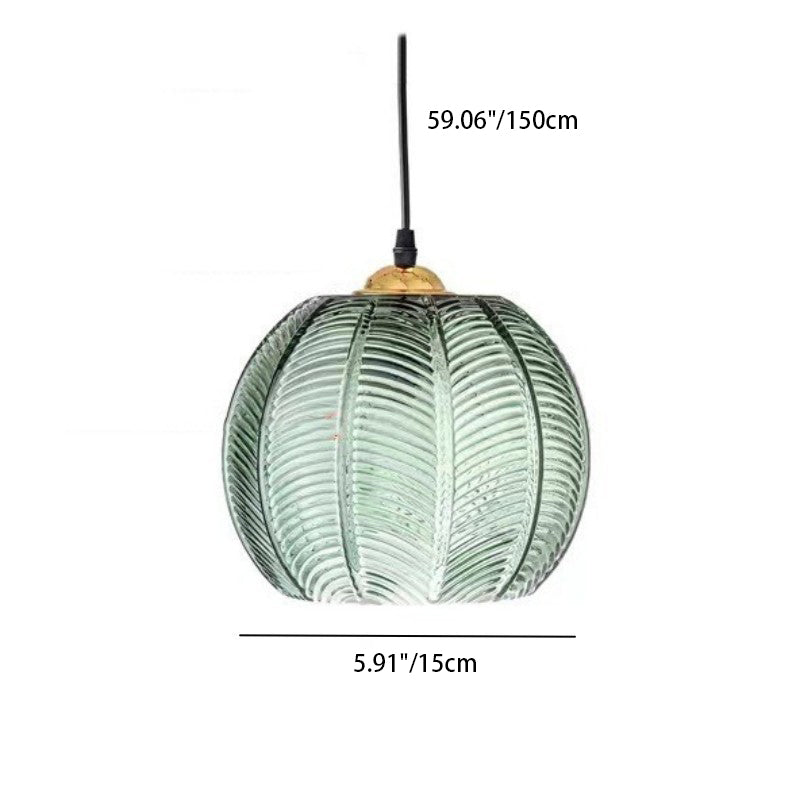 Contemporary Scandinavian Leaf Pattern Round Hardware Glass 1-Light Pendant Light For Dining Room