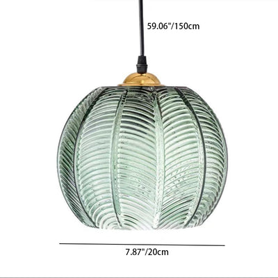 Contemporary Scandinavian Leaf Pattern Round Hardware Glass 1-Light Pendant Light For Dining Room